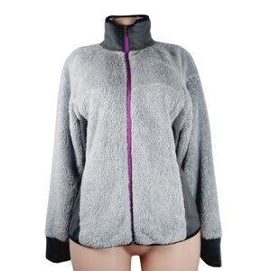 Columbia Women's Grey Black Sherpa Long Sleeve Full Zip Cozy Fleece Jacket Sz M